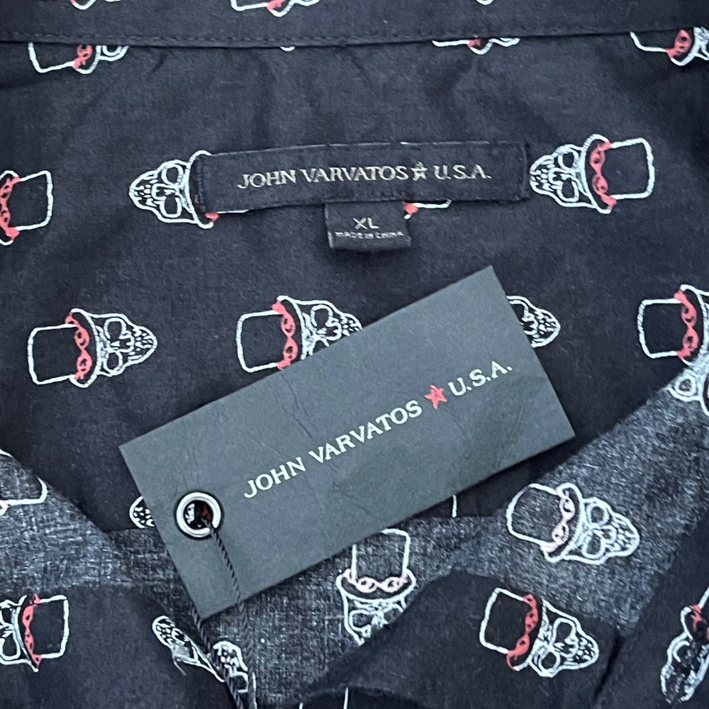 John Varvatos Skull in Top Hat Print Shirt - NWT - Picture 3 of 9